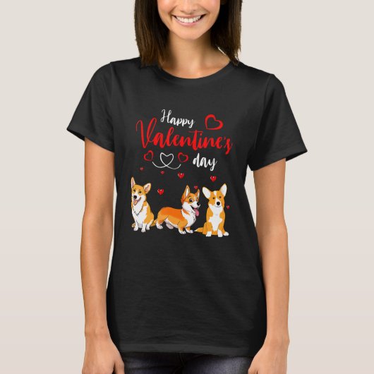 Happy Valentine's Day Three Cute Corgi Dogs Lover Tシャツ (正面)