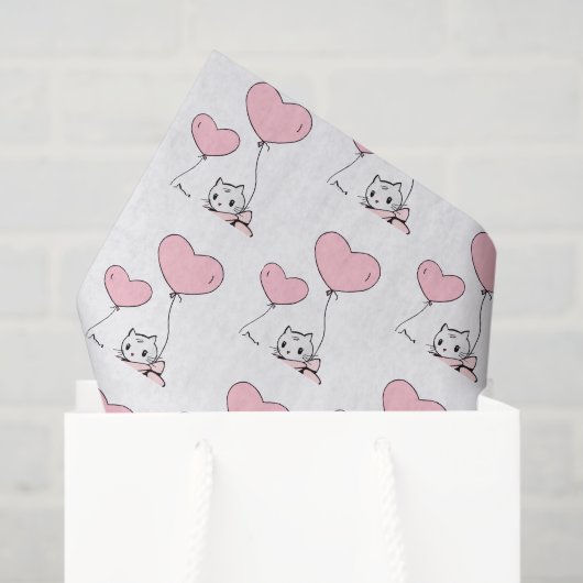 Happy Valentine's Day Tissue Paper Cat Pink Hearts 薄葉紙 (ギフトバッグ)