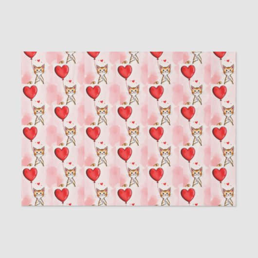 Happy Valentine's Day Tissue Paper Cat Red Hearts 薄葉紙 (正面)