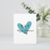 Happy Valentine's day turquoise heart name letter  ポストカード (スタンド正面)