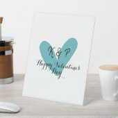 Happy Valentine's day turquoise heart name letter  台座サイン (インサイチュ)