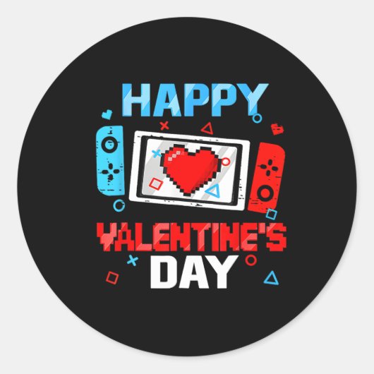 Happy Valentines Day Video Game Controller Heart B ラウンドシール (正面)