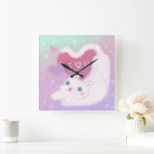 Happy Valentine's Day with Fluffy White Cat スクエア壁時計 (ホーム)