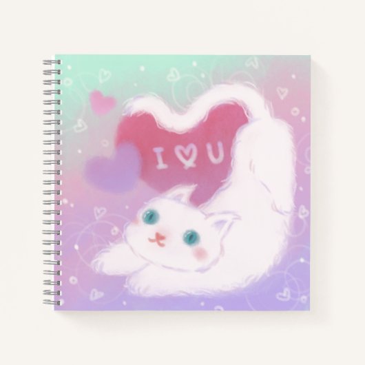 Happy Valentine's Day with Fluffy White Cat ノートブック (正面)