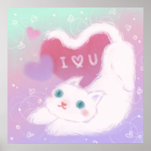 Happy Valentine's Day with Fluffy White Cat ポスター (正面)