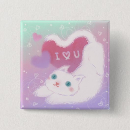 Happy Valentine's Day with Fluffy White Cat 缶バッジ (正面)
