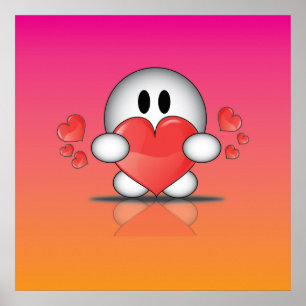 Happy Valentine's Day with hearts and cute cartoon ポスター