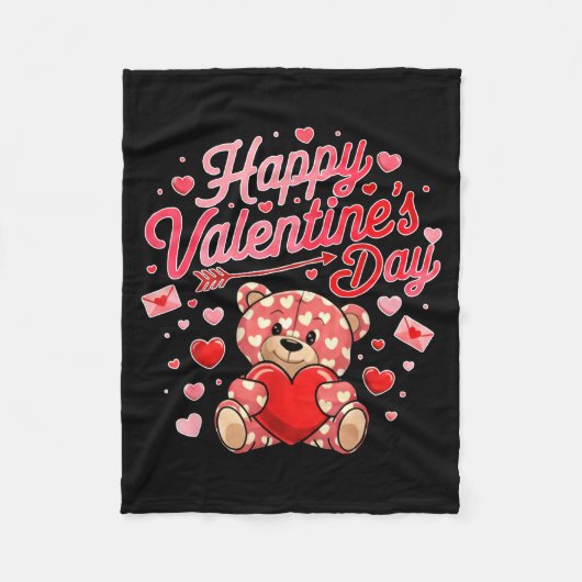 Happy Valentines Day Women Cute Bear Valentine Hea フリースブランケット (正面)