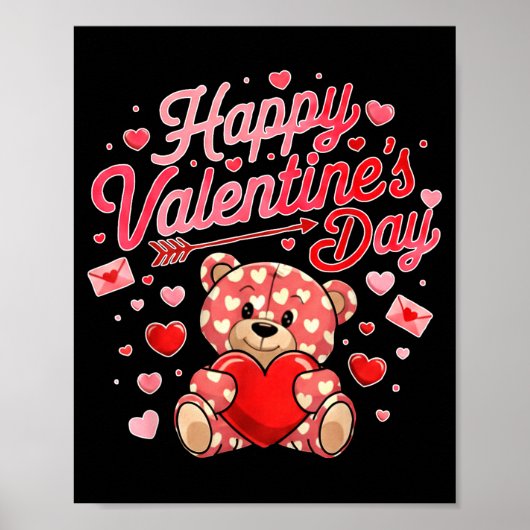 Happy Valentines Day Women Cute Bear Valentine Hea ポスター (正面)