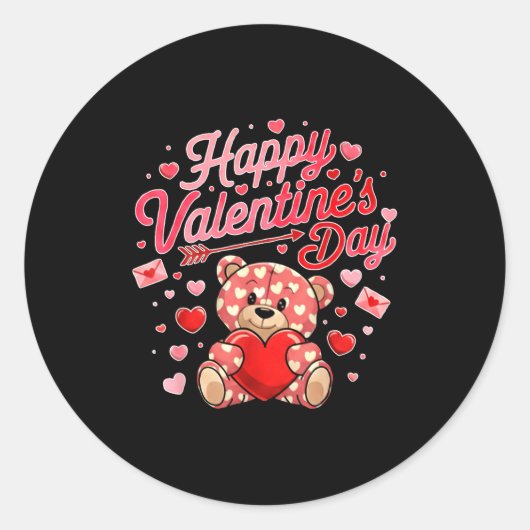 Happy Valentines Day Women Cute Bear Valentine Hea ラウンドシール (正面)