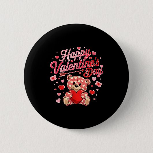 Happy Valentines Day Women Cute Bear Valentine Hea 缶バッジ (正面)
