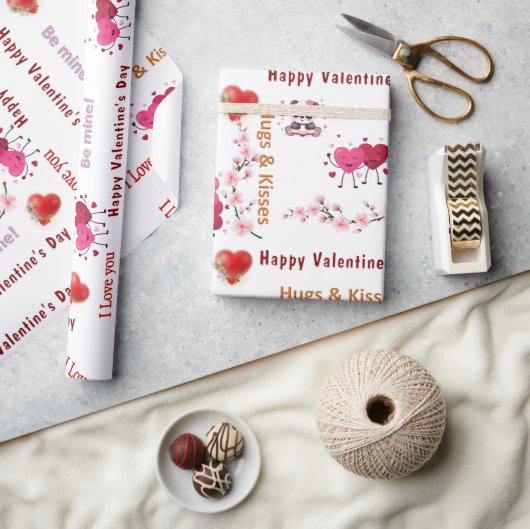 Happy Valentine's Day Wrapping Paper Couple Hearts ラッピングペーパー (クラフト)