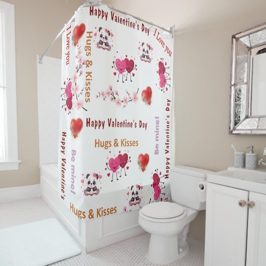 Happy Valentine's DayShower Curtain, Couple Hearts シャワーカーテン (インサイチュ)