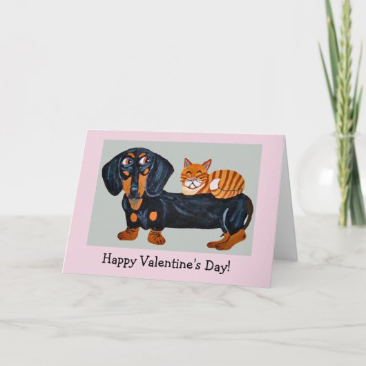 Happy Valentine's Dog & Cat Folded Greeting Card カード (正面)