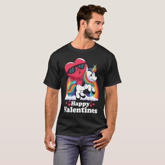 Happy Valentines Heart Unicorn Tシャツ (正面フル)