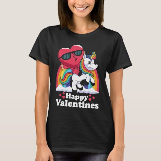 Happy Valentines Heart Unicorn Tシャツ (正面)