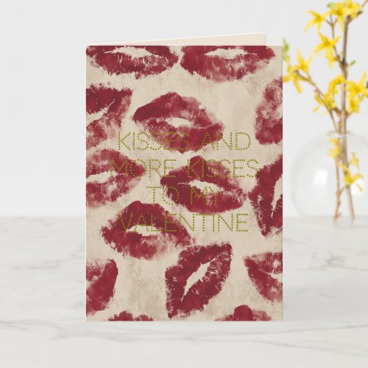 Happy Valentines Red Lipstic Kisses Romantic Love カード (黄色い花)
