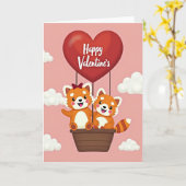 Happy Valentines Red Panda Card カード (黄色い花)