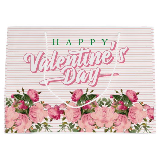 Happy Valentines with Flowers ラージペーパーバッグ (正面)