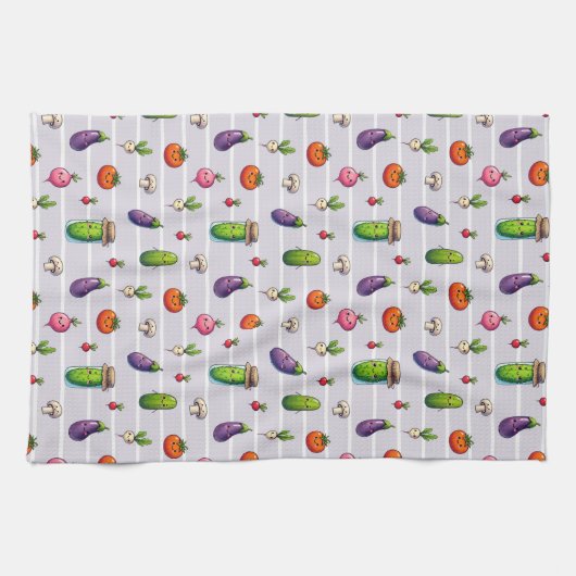 Happy Veggies- süßes Gemüse- Muster キッチンタオル (横)
