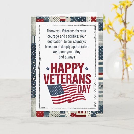 Happy Veterans Day Patriotic カード (黄色い花)