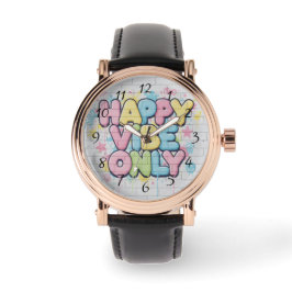 「Happy Vibe Only」とカラフルな文字が書かれたレンガ 腕時計