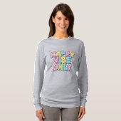 「Happy Vibe Only」とカラフルな文字が書かれたレンガ Tシャツ (正面フル)