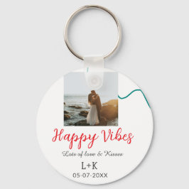 Happy Vibes holiday couple name date wedding red  キーホルダー