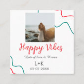 Happy Vibes holiday couple name date wedding red  スクエア名刺 (裏面)