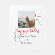Happy Vibes holiday couple name date wedding red 