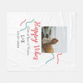 Happy Vibes holiday couple name date wedding red  フリースブランケット (正面(横))