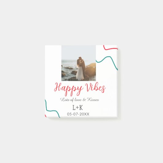 Happy Vibes holiday couple name date wedding red  ポストイット (正面)