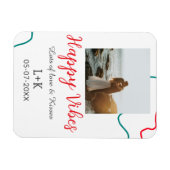Happy Vibes holiday couple name date wedding red  マグネット (横)