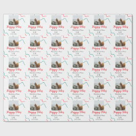 Happy Vibes holiday couple name date wedding red  ラッピングペーパー