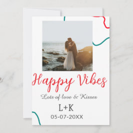 Happy Vibes holiday couple name date wedding red  招待状