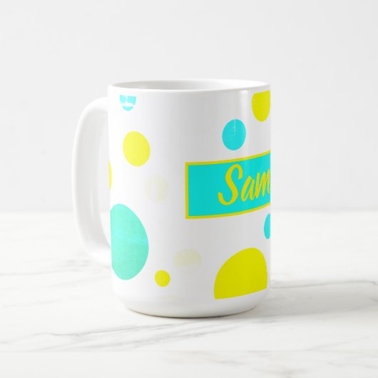 Happy Vibes Samあなたの名前を追加コーヒーマグカップ コーヒーマグカップ (正面左)