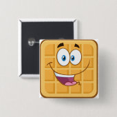 Happy Waffle Kawaii Smiling Breakfast Food 缶バッジ (正面&裏面)