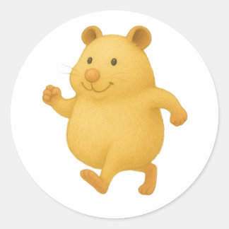Happy Walking Hamster Sticker – Cute Animal Design ラウンドシール