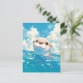 Happy Watercolor Otter Blue Sky ポストカード (スタンド正面)