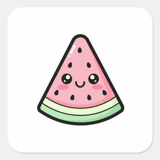 Happy Watermelon – Cute Kawaii Illustration スクエアシール (正面)