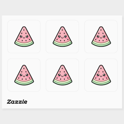 Happy Watermelon – Cute Kawaii Illustration スクエアシール (シート)