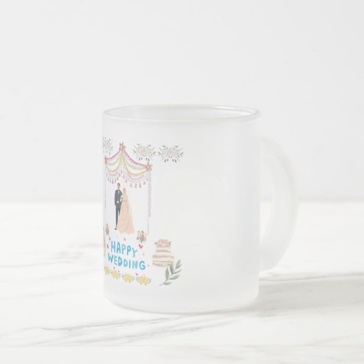 Happy Wedding フロストガラス コーヒーマグ – ロマンティック フロストグラスマグカップ (正面右)