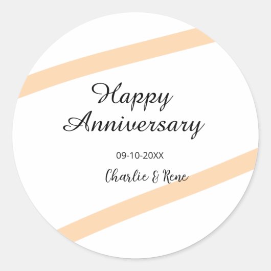 Happy wedding anniversary orange pastel lines name ラウンドシール (正面)