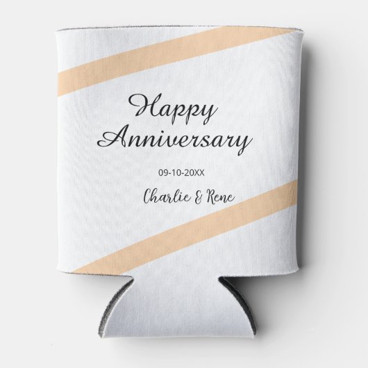 Happy wedding anniversary orange pastel lines name 缶クーラー (正面)