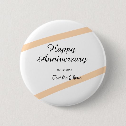 Happy wedding anniversary orange pastel lines name 缶バッジ (正面)