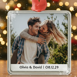 Happy Wedding Couple Photo メタルオーナメント