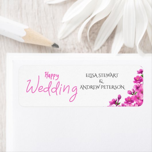 Happy Wedding Romantic Floral Wedding ラベル (インサイチュ)
