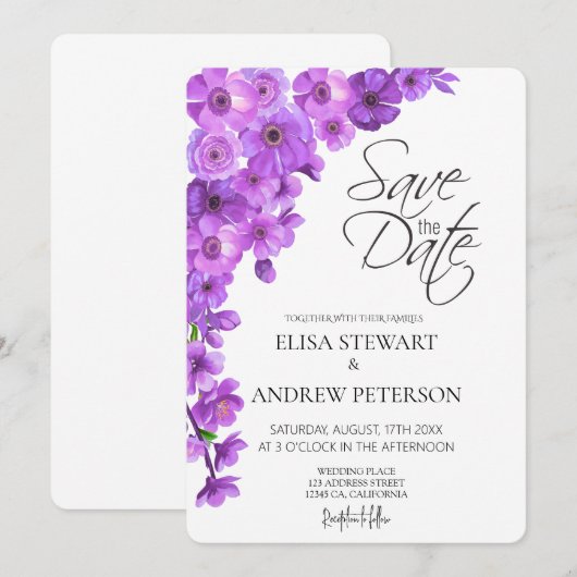 Happy Wedding Romantic Floral Wedding 招待状 (正面/裏面)