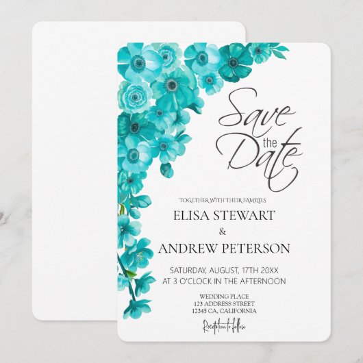 Happy Wedding Romantic Floral Wedding 招待状 (正面/裏面)