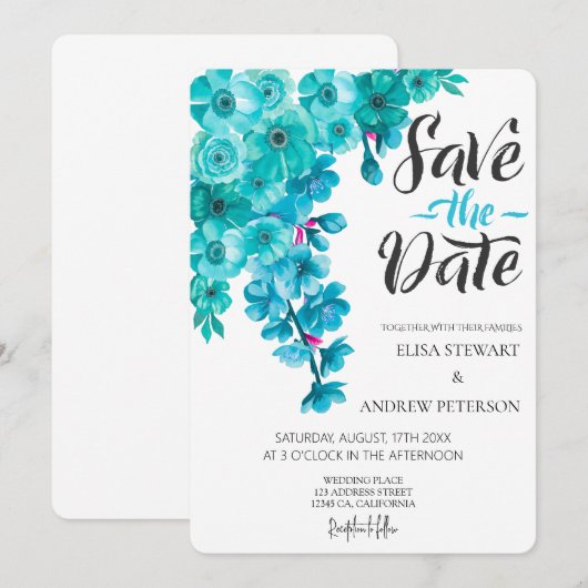 Happy Wedding Romantic Floral Wedding 招待状 (正面/裏面)